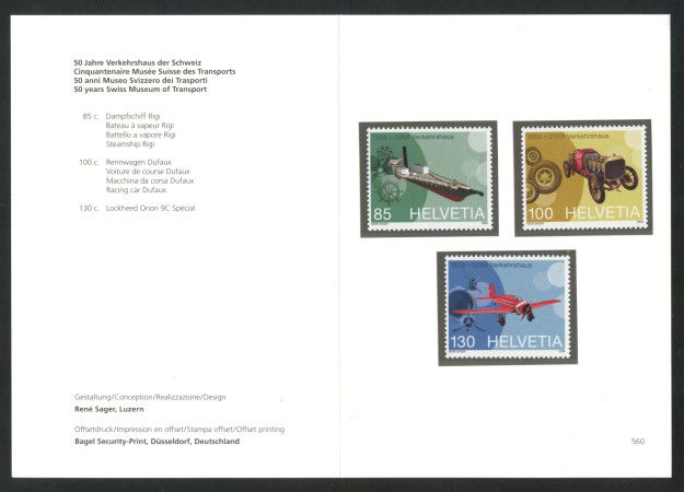 2009 - SVIZZERA - LOTTO/37602F - MUSEO TRASPORTI 3v.- NUOVI - FOLDER