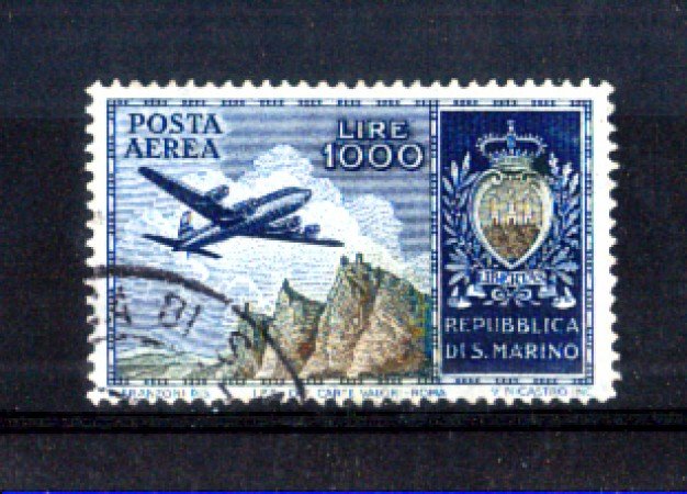 1954 - LOTTO/RSMA112U - SAN MARINO - 1000 LIRE AEREO E STEMMA - USATO