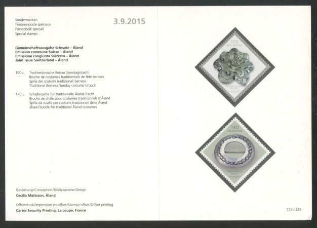 2015 - SVIZZERA - LOTTO/37884F - GIOIELLI 2v. - NUOVI - FOLDER