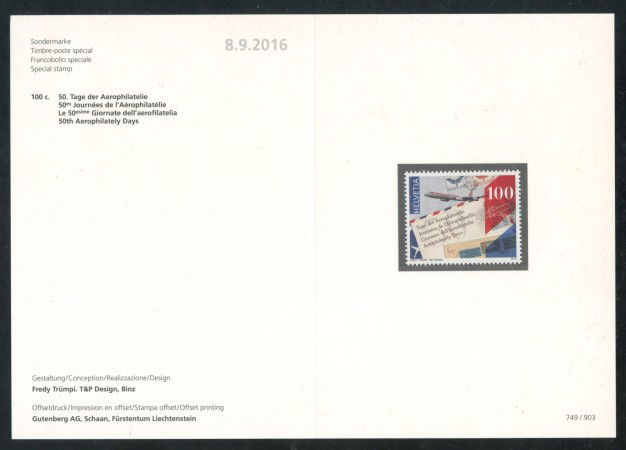 2016 - SVIZZERA - LOTTO/38027F - GIORNATA AEROFILATELIA - NUOVO - FOLDER