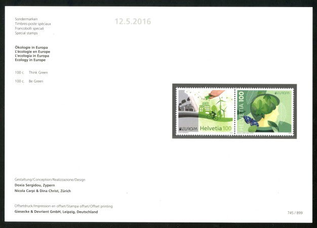 2016 - SVIZZERA - LOTTO/37905F - EUROPA ECOLOGIA 2v. - NUOVI - FOLDER