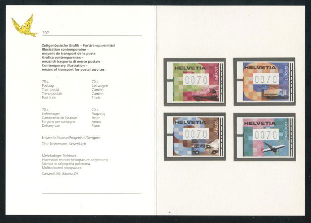2001 - SVIZZERA - FRANCOBOLLI PER DISTRIBUTORI 4v. - NUOVI - FOLDER -  LOTTO/37357F