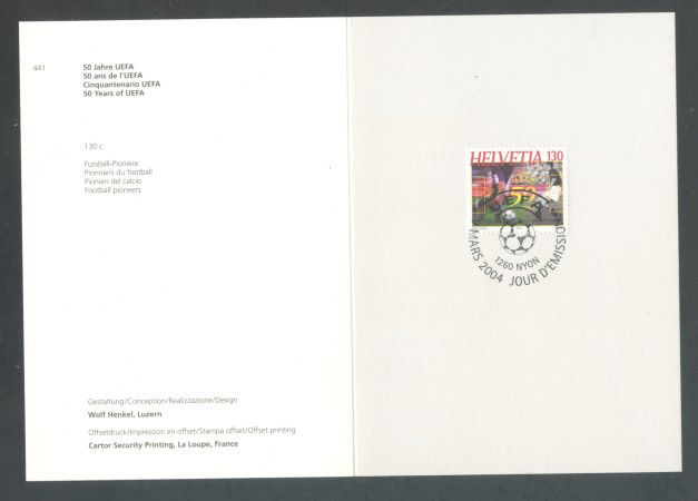 2004 - SVIZZERA - CINQUANTENARIO  UEFA - USATO FDC - FOLDER - LOTTO/37417FU