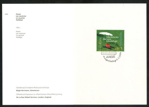 2004 - SVIZZERA - EUROPA VACANZE - USATO FDC - FOLDER - LOTTO/37425FU