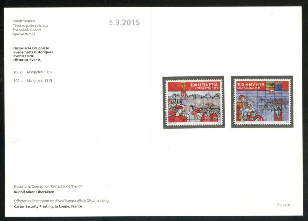 2015 - SVIZZERA - LOTTO/37876F - EVENTI STORICI 2v. - NUOVI - FOLDER