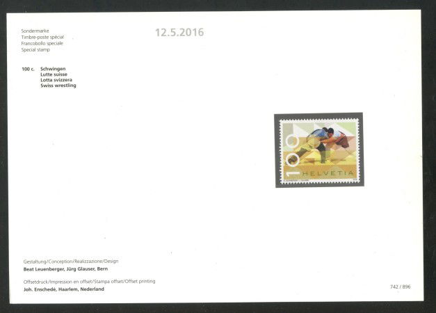 2016 - SVIZZERA - LOTTO/37902F - LOTTA SVIZZERA - NUOVO - FOLDER