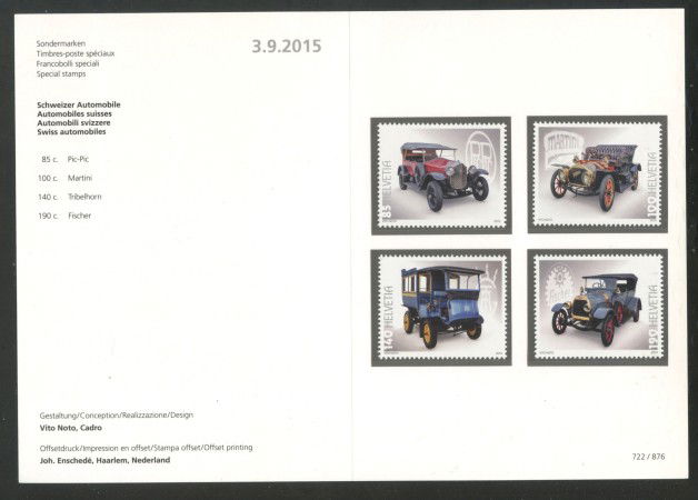 2015 - SVIZZERA - LOTTO/37882F - AUTO D'EPOCA 4v. - NUOVI - FOLDER
