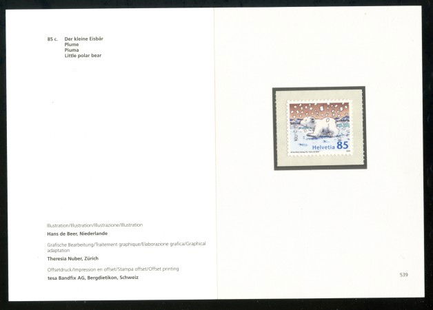 2008 - LOTTO/37573F - SVIZZERA - L'ORSO PIUMA 1v. - FOLDER - NUOVO