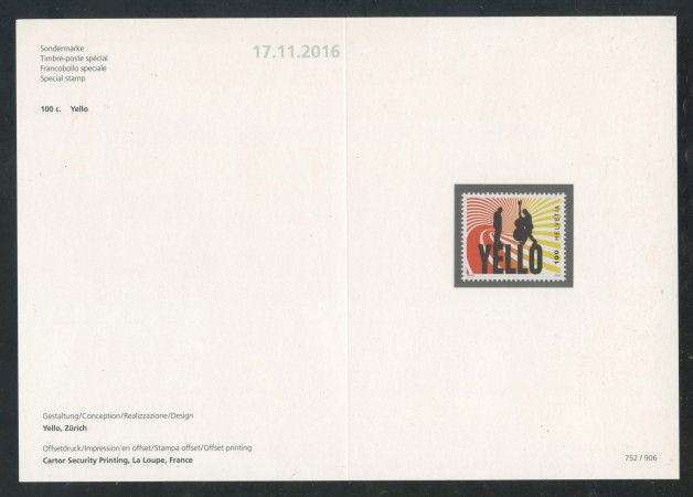 2016 - SVIZZERA - LOTTO/38030F - DUO MUSICALE YELLO - NUOVO - FOLDER