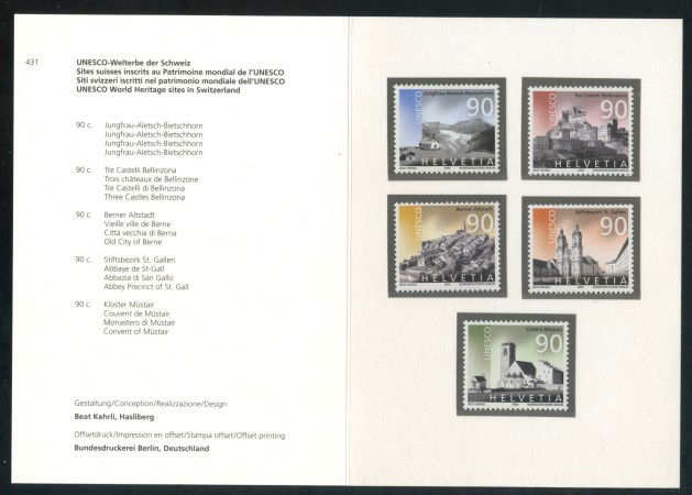 2003 - SVIZZERA - UNESCO 5v. - FOLDER -  NUOVI - LOTTO/37407F