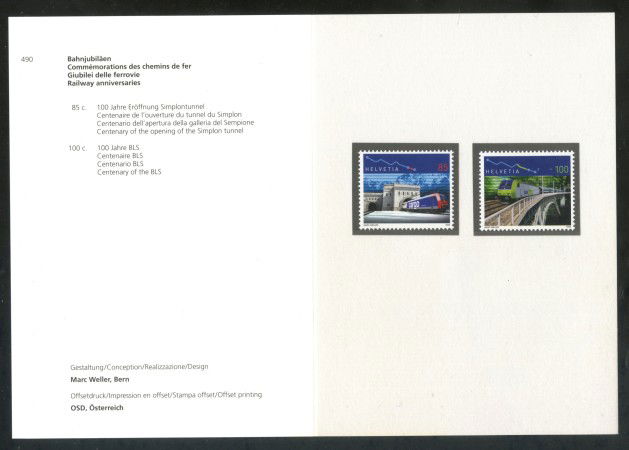 2006 - SVIZZERA - TUNNEL FERROVIARIO 2v. - NUOVI - FOLDER -  LOTTO/37467F