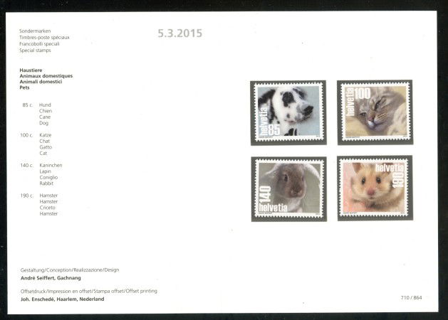 2015 - SVIZZERA - LOTTO/37870F - ANIMALI DOMESTICI 4v. - NUOVI - FOLDER