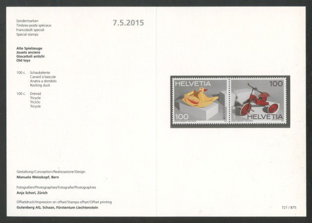 2015 - SVIZZERA - LOTTO/37881F - EUROPA 2v. - NUOVI - FOLDER