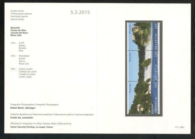 2015 - SVIZZERA - LOTTO/37871F - CASCATE DEL RENO 3v. - NUOVI - FOLDER