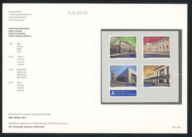 2016 - SVIZZERA - LOTTO/38028F - STAZIONI FERROVIARIE 4v. - NUOVI - FOLDER
