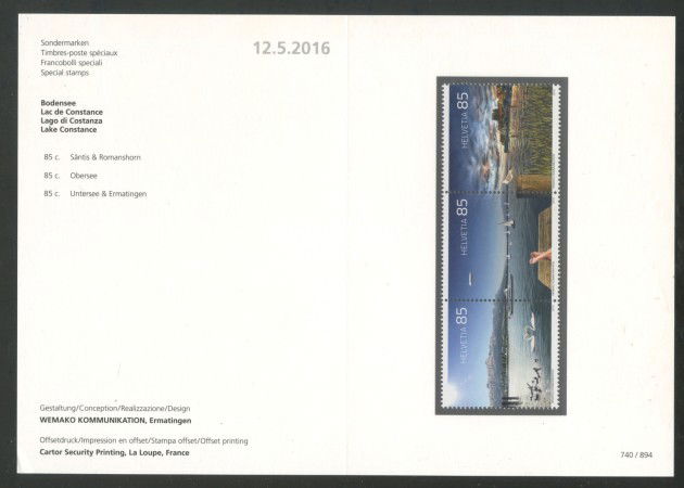 2016 - SVIZZERA - LOTTO/37900F - LAGO DI COSTANZA 3v. - NUOVI - FOLDER