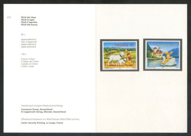 2005 - SVIZZERA - FELIX IL LEPROTTO 2v. - NUOVI - FOLDER - LOTTO/37449F