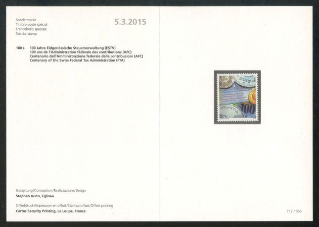 2015 - SVIZZERA - LOTTO/37872F - AMMINISTRAZIONE CONTRIBUZIONI - NUOVO - FOLDER