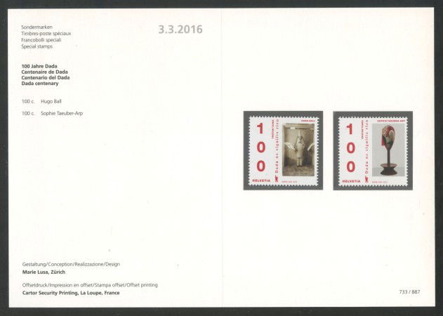 2016 - SVIZZERA - LOTTO/37893F - MOVIMENTO DADA 2v. - NUOVI - FOLDER