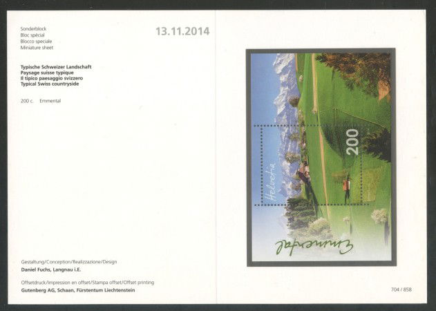2014 - SVIZZERA - LOTTO/37864F - EMMENTAL PAESAGGIO - FOGLIETTO - NUOVO - FOLDER