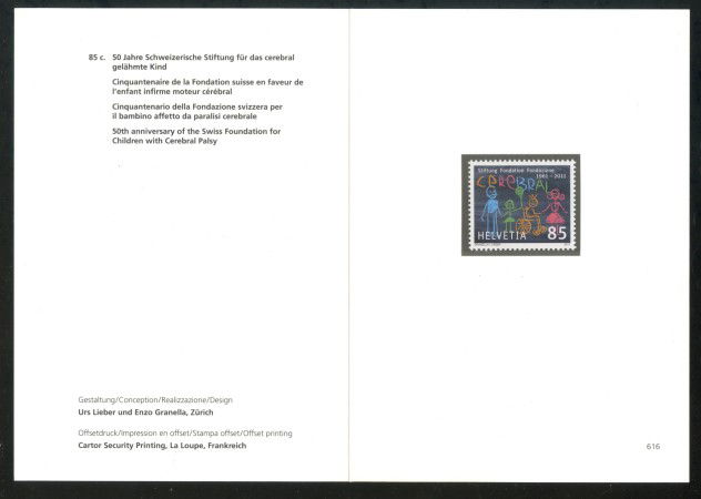 2011 - SVIZZERA - LOTTO/37775F - ASSOCIAZIONE CEREBRAL - NUOVO - FOLDER