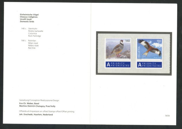 2009 - SVIZZERA - LOTTO/37708F - FAUNA UCCELLI 2v. - NUOVI  - FOLDER