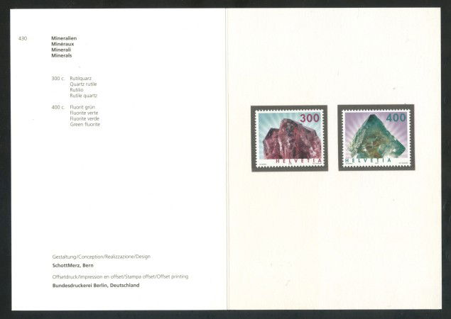 2003 - SVIZZERA - MINERALI 2v. - NUOVI - FOLDER - LOTTO/37406F