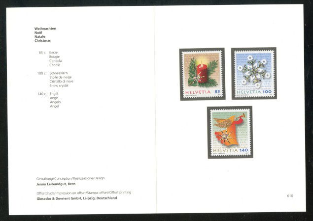 2010 - SVIZZERA - LOTTO/37769F - NATALE 3v. - NUOVI - FOLDER