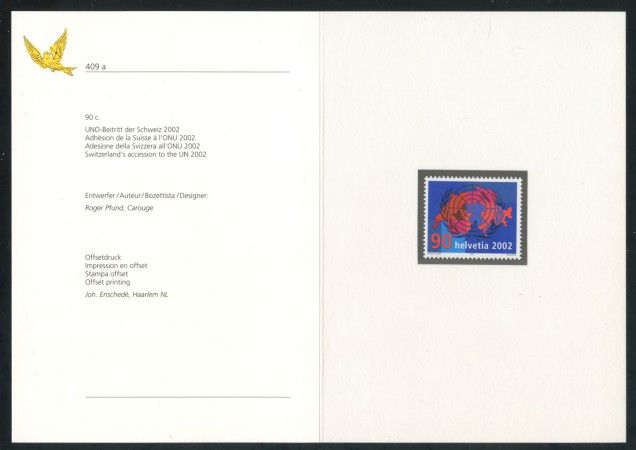 2002 - SVIZZERA - ADESIONE ALL'ONU - NUOVO - FOLDER -  LOTTO/37370F