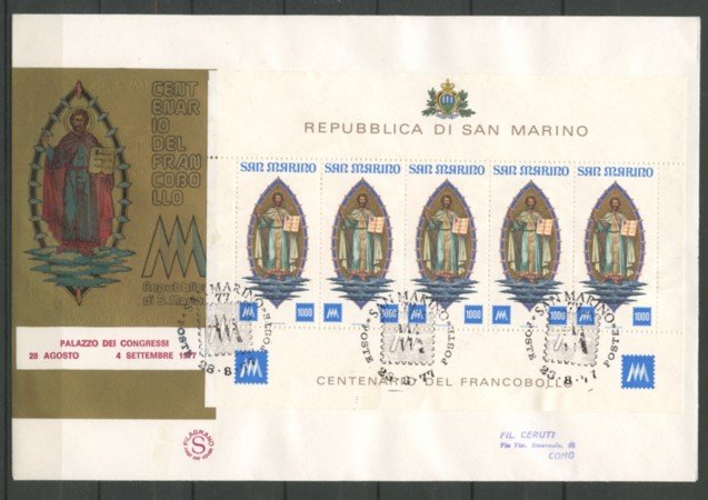 1977 - LOTTO/13481 - SAN MARINO - CENTENARIO FRANCOBOLLI  FOGLIETTO