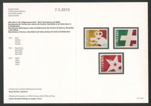 2015 - SVIZZERA - LOTTO/37877F - NUOVI CANTONI 3v. - NUOVI - FOLDER