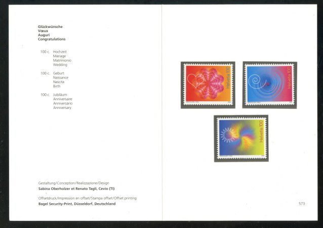 2009 - SVIZZERA - LOTTO/37716F - FRANCOBOLLI PER AUGURI 3v. - NUOVI - FOLDER