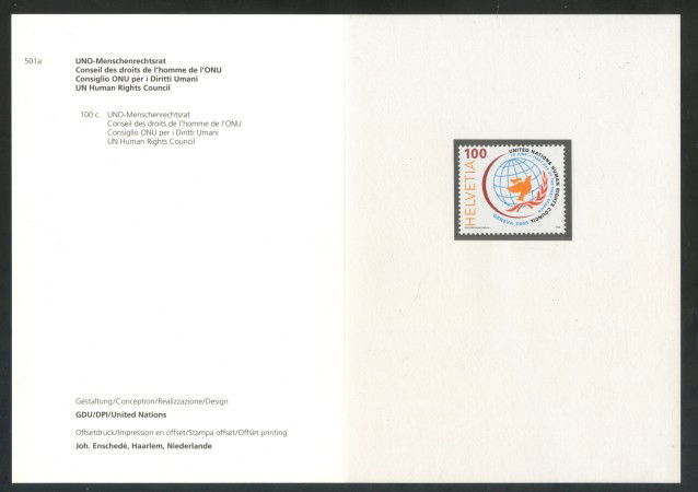 2006 - SVIZZERA - CONSIGLIO ONU 1v. - NUOVO -  FOLDER - LOTTO/37478F