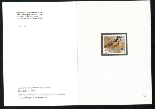 2008 - SVIZZERA - LOTTO/37601F - SERVIZIO - BEIJING 2008 - NUOVO - FOLDER