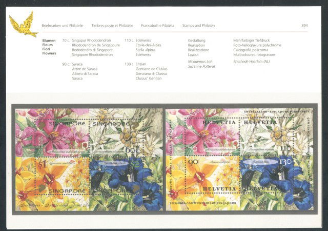 2001 - SVIZZERA/SINGAPORE - FIORI - 2 FOGLIETTI NUOVI - FOLDER - LOTTO/37354F