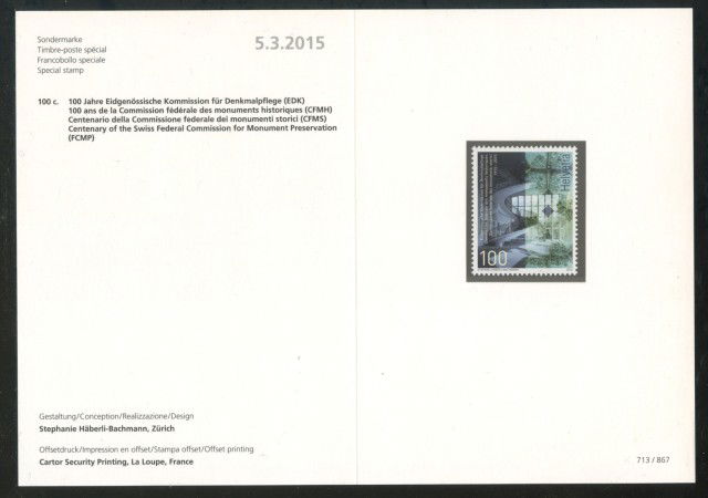2015 - SVIZZERA - LOTTO/37873F - MONUMENTI STORICI - NUOVO - FOLDER