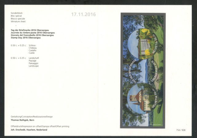 2016 - SVIZZERA - LOTTO/38032F - GIORNATA FRANCOBOLLO - FOGLIETTO - NUOVO - FOLDER