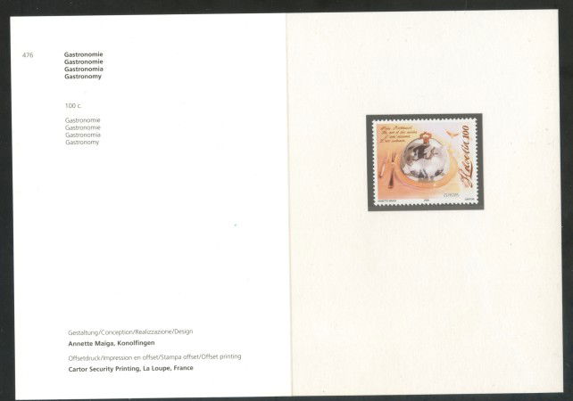 2005 - SVIZZERA - EUROPA GASTRONOMIA 1v. - NUOVO -  FOLDER - LOTTO/37452F