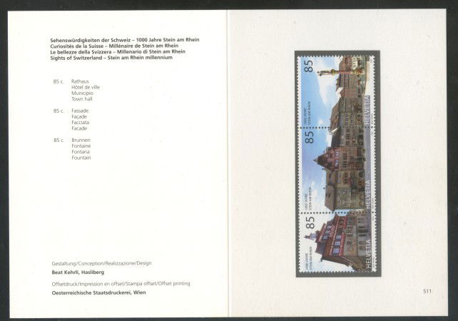 2007 - SVIZZERA - STEIN AM RHEIN 3v. - NUOVI -  FOLDER - LOTTO/37545F