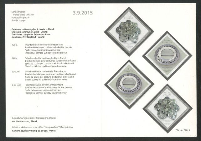 2015 - SVIZZERA/ALAND - LOTTO/37884FA - GIOIELLI  2+2v. - NUOVI - FOLDER