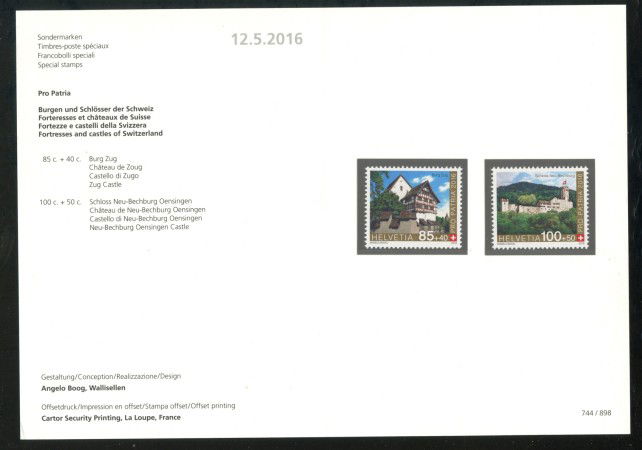 2016 - SVIZZERA - LOTTO/37904F - PRO PATRIA 2v. - NUOVI - FOLDER