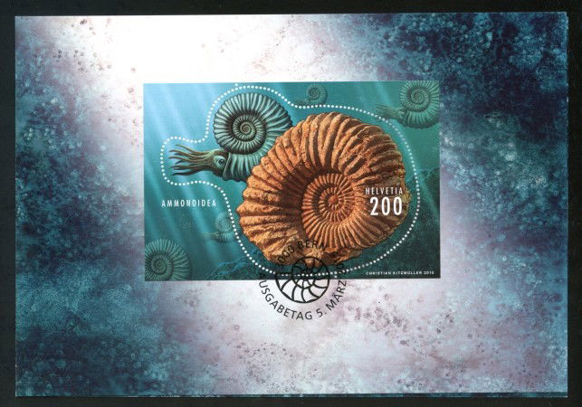 2015 - SVIZZERA - LOTTO/37875FU - AMMONITE FOSSILE - FOGLIETTO - USATO FDC - FOLDER