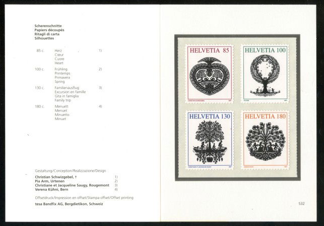2007 - LOTTO/37566F - SVIZZERA - ARTE RITAGLI DI CARTA 4v. -  FOLDER NUOVI ADESIVI