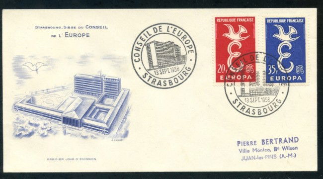 1958 - FRANCIA - EUROPA 2v. - BUSTA FDC - LOTTO/26266