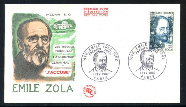 1967 - FRANCIA - EMIL ZOLA - BUSTA FDC - LOTTO/25885