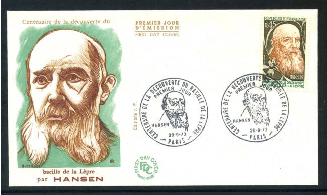 1973 - FRANCIA - G.H.A. HANSEN  BACILLO DELLA LEBBRA - BUSTA FDC - LOTTO/25815
