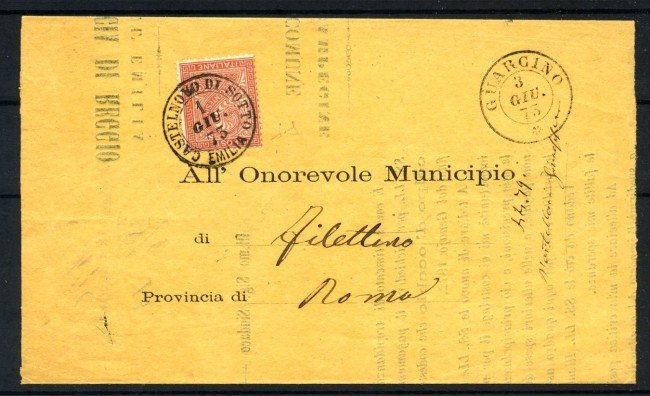 1873 - REGNO - LOTTO/41564 - 2 CENTESIMI SU PIEGHEVOLE DA CASTELNOVO A FILETTINO