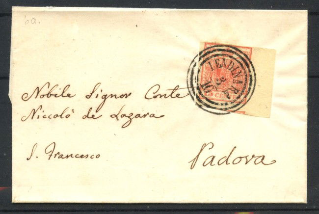 1852 - LOMBARDO VENETO - LOTTO/40491 - 15 Cent. ROSSO CHIARO - PIEGO DA LENDINARA