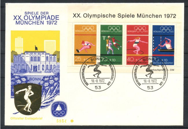1972 - GERMANIA - LOTTO/39342 - OLIMPIADI DI MONACO - FOGLIETTO - FDC