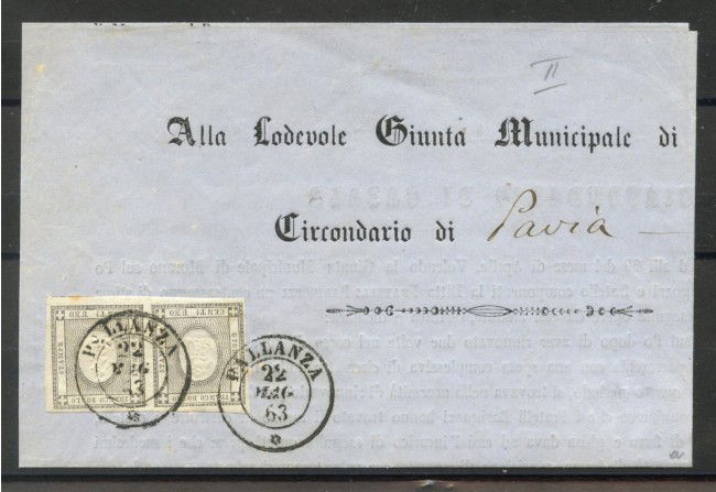1863 - REGNO DI SARDEGNA - LOTTO/40262 - 1 Cent. PER STAMPATI - COPPIA SU BUSTA